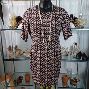 Sugarhill Boutique Shift Dress, Size:10 Dark Navy Blue/ Cream Tan